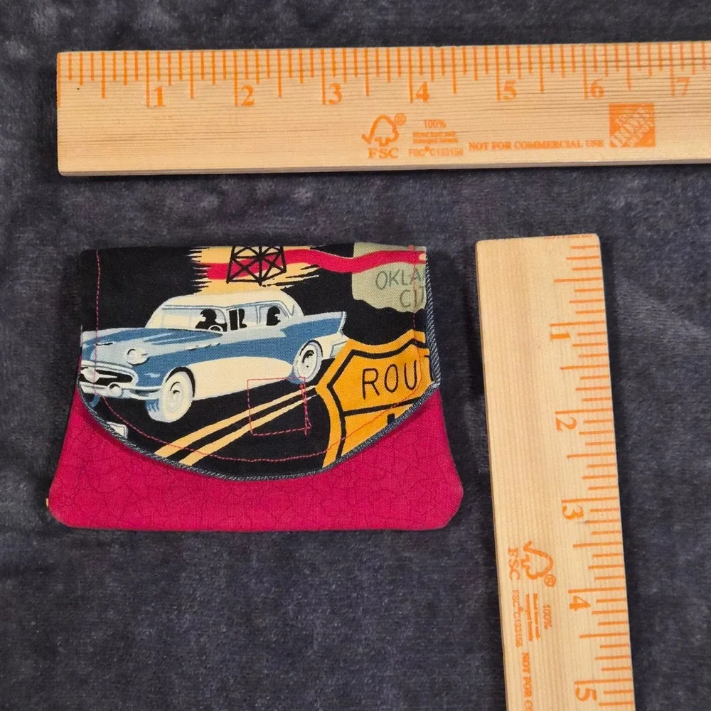 Vintage Style Coin Purse Lot 3pc Kiss Lock Fabric Pouch Route 66 Retro MCM 50s